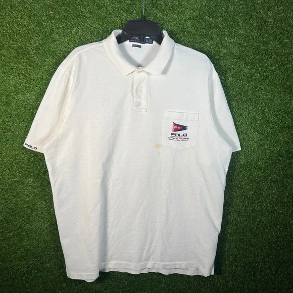 Polo Ralph Lauren Mens XL White Offshore Sailing Team Pocket‎ Polo Shirt