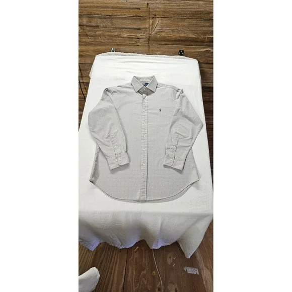 Vtg. Polo Ralph Lauren Regent‎ Mens 16.5 32/33 Tan Houndstooth Button Down Shirt