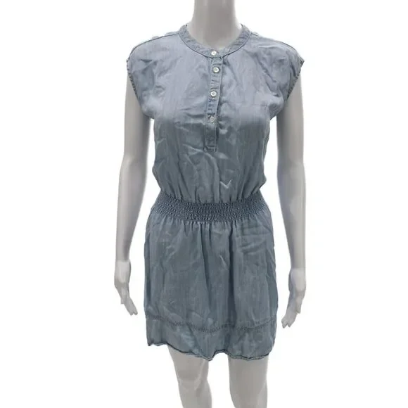 Hatley Women Light Blue Shirt Dress Short Sleeve Button Size M