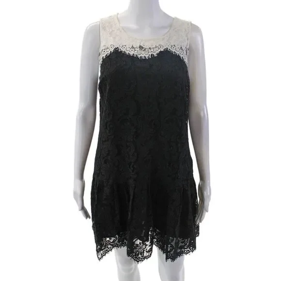Essentiel Antwerp Womens Cotton Floral Lace Crew Neck Dress Black White Size 40