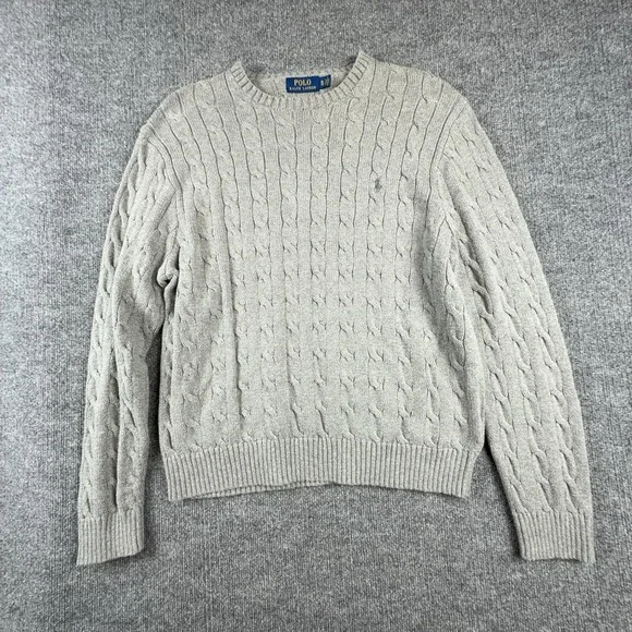 Polo Ralph Lauren Sweater Mens XL Gray Cable Knit Cotton Crewneck Pullover