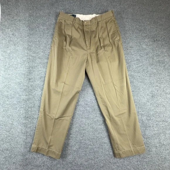 Polo Ralph Lauren Andrew Pants Mens 36x30 Beige Pleated Chino Cotton Classic Fit