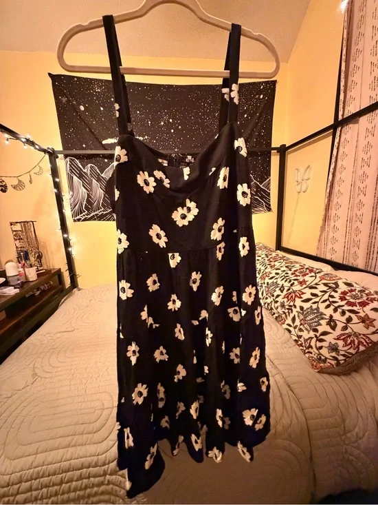 Torrid Black Midi Dress with White Floral Print