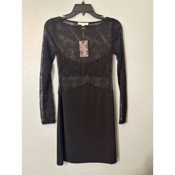 Chelsea & Violet Womens Black Lace Sheer Long Sleeve Mixed Media Mini Dress‎ XS