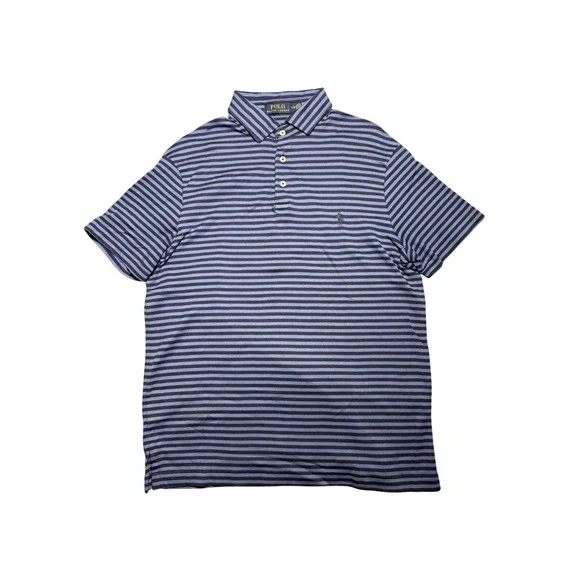 Polo Ralph Lauren Mens Large Blue Navy Striped Short Sleeve Polo Shirt Pony Logo