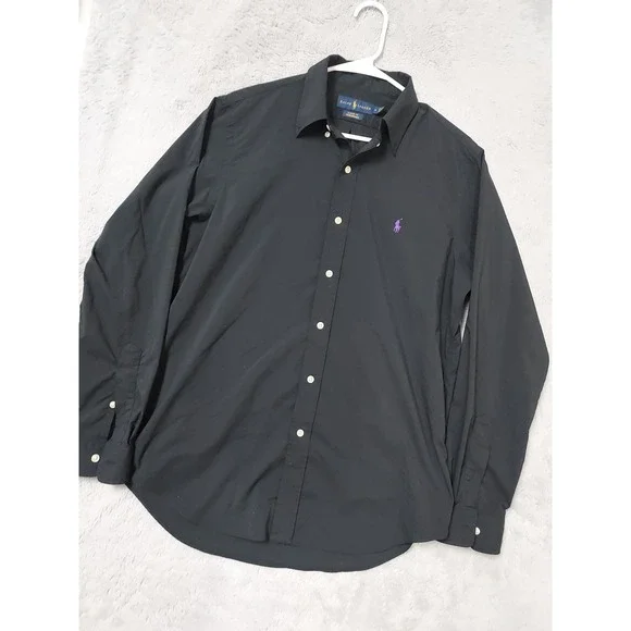 Polo Ralph Lauren Shirt Men Medium Classic Performance Long Sleeve Black Purple