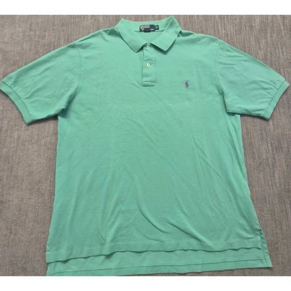 Polo Ralph Lauren mens green polo shirt XLT 100% Cotton purple pony logo Tall XL