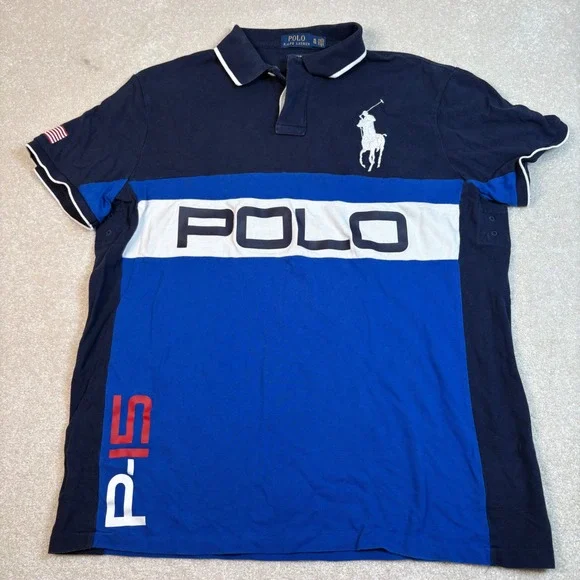 Polo Ralph Lauren Big Pony P15 Polo Shirt Mens XL Custom Slim Fit Navy Blue