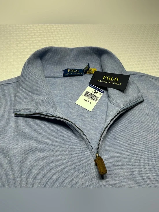 NWT! Polo Ralph Lauren Men's 2XL Heather Blue Classic 1/4 Zip Pullover Sweater