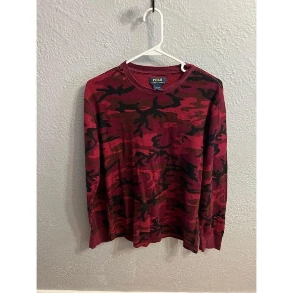 Men's Polo‎ Ralph Lauren long sleeve maroon camo pull over size medium