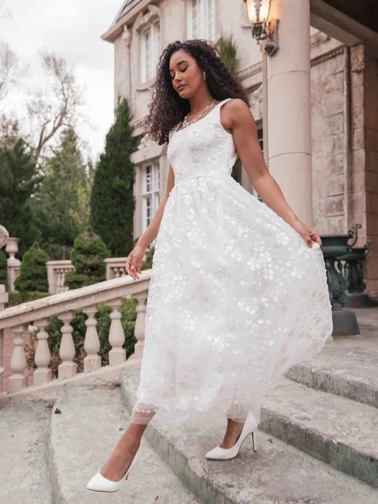 Elegant White Floral Embroidered Midi Dress - Women's JessaKae 2x