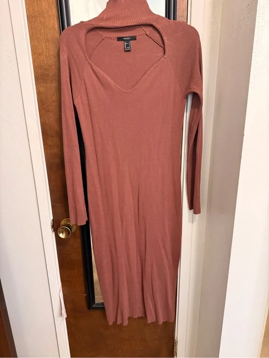 Forever 21 brown cut out mock neck sweater dress