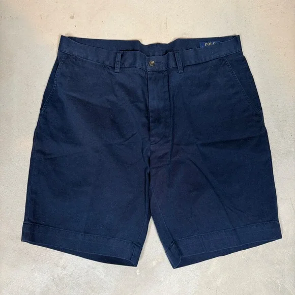 Polo Ralph Lauren Mens Classic Fit 9 Inch Chino Shorts Navy Blue Cotton Size 35