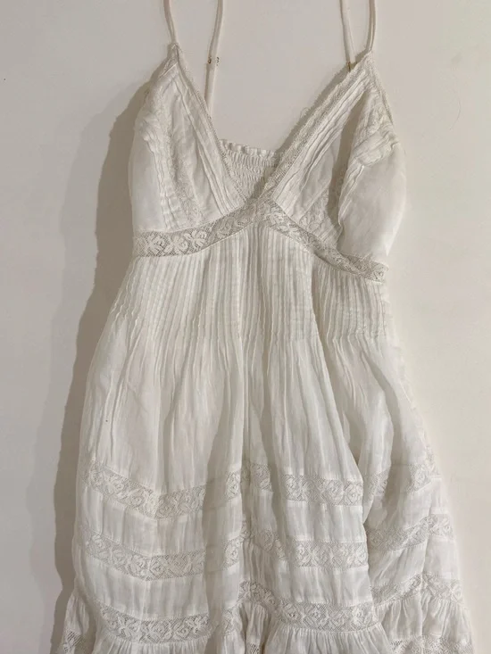 LoveShackFancy White Lace-Trim Mini Dress