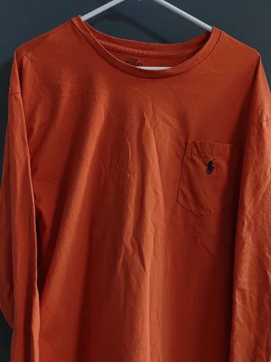 Polo Ralph Lauren Men's XXL Orange Long Sleeve Pullover Shirt Outdoor Casual