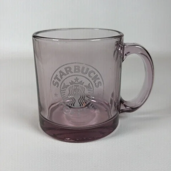 Vintage Starbucks Coffee Mug 1990s Clear Rose Pink Glass Etched Logo Made in USA