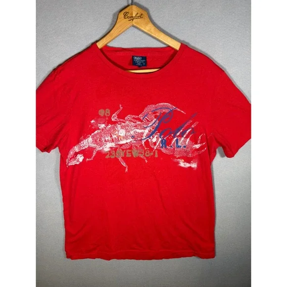 Vintage Polo Ralph Lauren Red Scorpion Graphic Custom Fit T-Shirt Men Large 90's