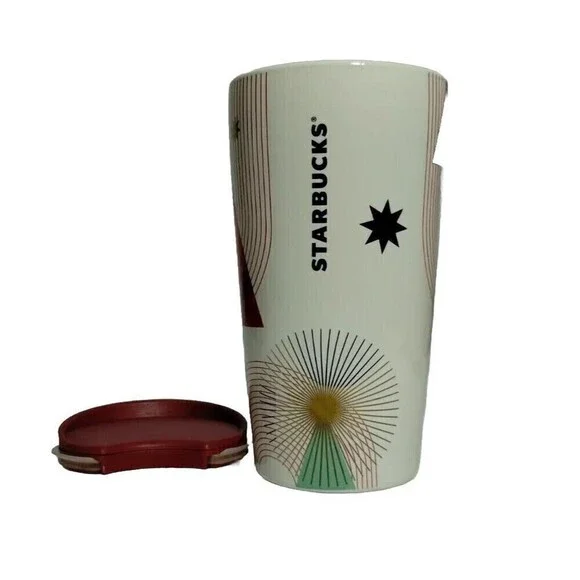Starbucks Christmas Tree Star Holiday 2020 Double Wall Ceramic Tumbler Mug 12 Oz