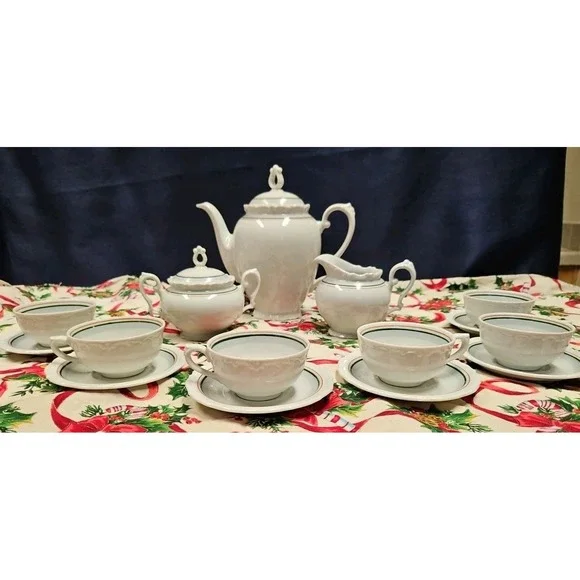 Tea‎ Set, 6 Small Coffee Cups, 6 Saucers, Cream and Sugar and Teapot, Kahla 166