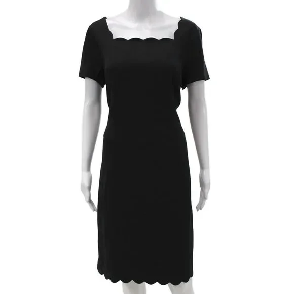 Talbots Women Black Sheath Dress Square Neck Short Sleeve Knee Length Size 12