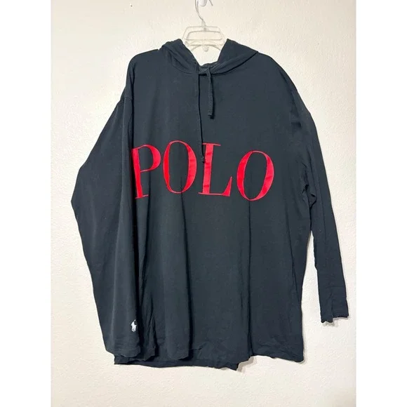Polo Ralph Lauren Mens 3XLT Black Red Spellout Long Sleeve Hooded T-Shirt Tall