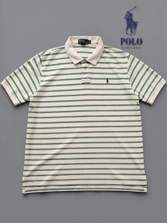 Polo Ralph Lauren Striped Polo Shirt Cream & Navy XL