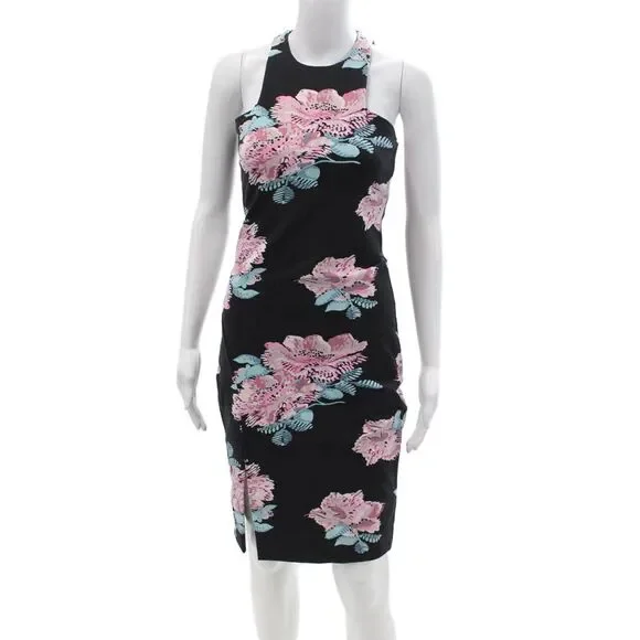 Elizabeth & James Women Bodycon Sheath Dress Black High Neck Sleeveless Size 6