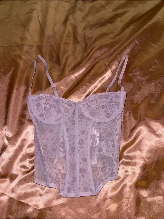 Urban Outfitters Sheer Floral Lace Corset Cami in Light Pink