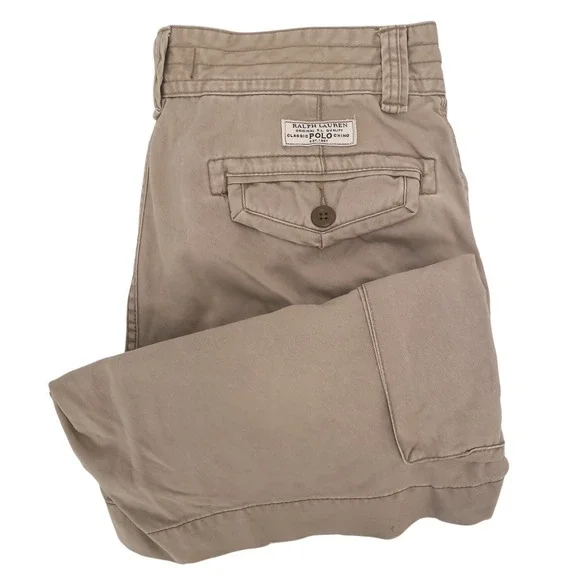 Polo Ralph Lauren Mens Cargo Shorts 32 Tan Classic Polo Chino Cotton FITS 31