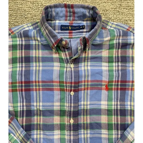 Polo Ralph Lauren Mens Shirt M Plaid Double Layer Lined Long Sleeve Button‎