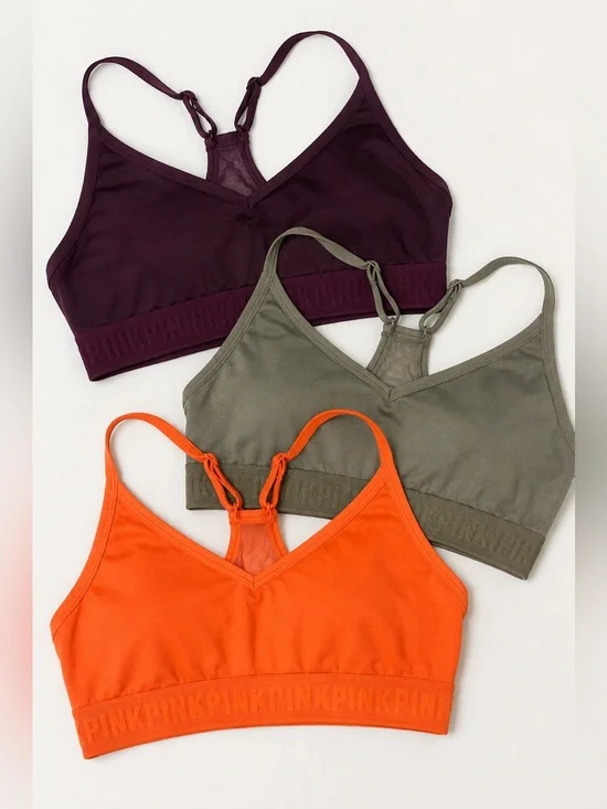 PINK Victoria’s Secret Ultimate Sports Bra Lot 3 Medium M B80 Racerback Sheer