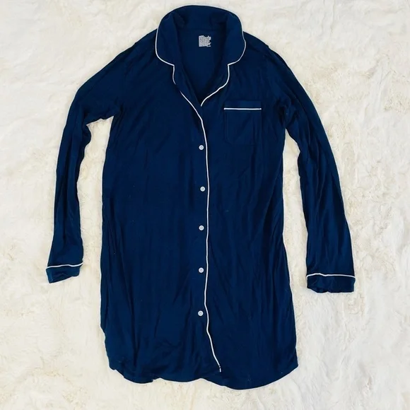 Gilligan & O’Malley Navy Blue Button Front Long Sleeve Sleep Shirt Dress Size M