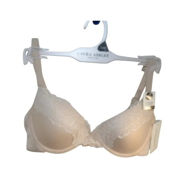 Laura Ashley Everyday‎ Comfort Lace Trim Underwire Bra Beige 34B NWT