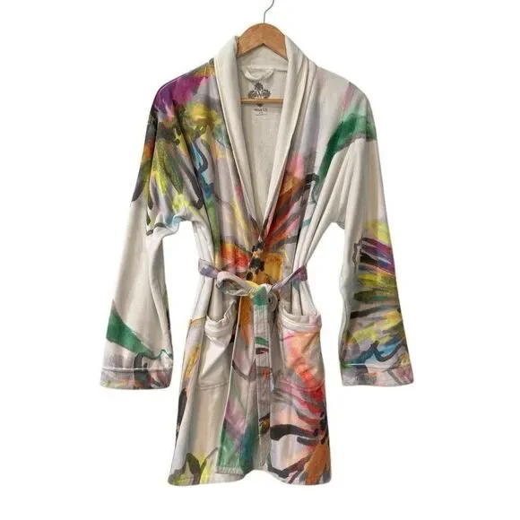 Wrap Up by VP Robe Aquarelle Short Robe One Size Made In USA Floral Print