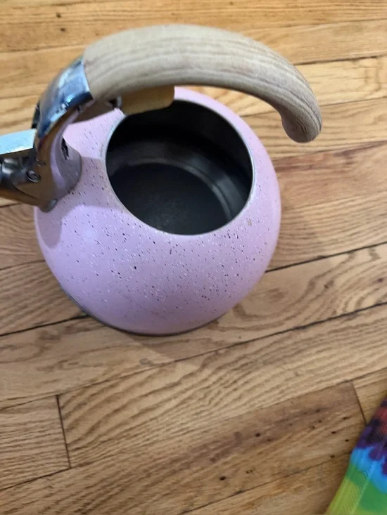 Speckled Pink Teapot with Wooden Handle