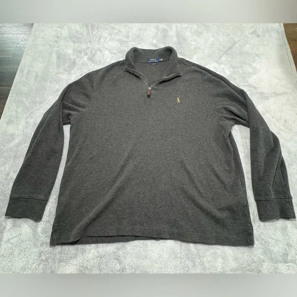 Polo Ralph Lauren Sweater Mens XL Pullover Estate Rib Flesh Pony 1/4‎ Zip EUC