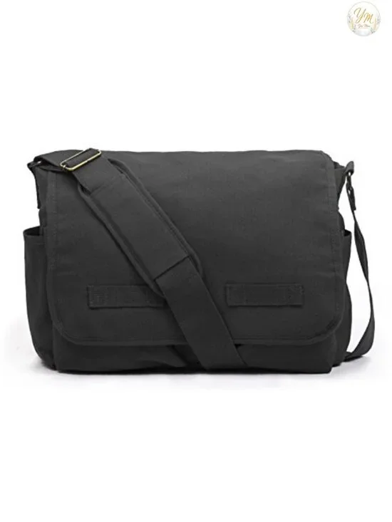 Vintage Canvas Messenger Bag - Heavyweight Cotton Shoulder Bag with Pockets,