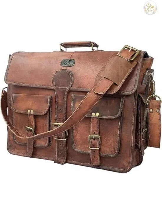 Handmade Full Grain Leather Laptop Messenger Bag for Men, 18 Inch Crossbody