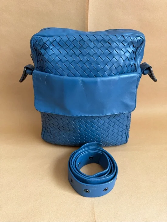 Bottega Veneta Blue Woven Leather Messenger Bag