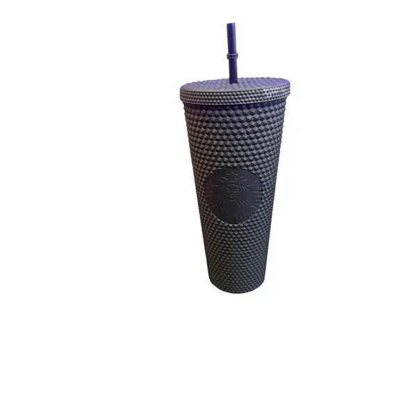 Starbucks 2022 Matte Black Studded Travel Tumbler 24 oz With Straw Venti‎