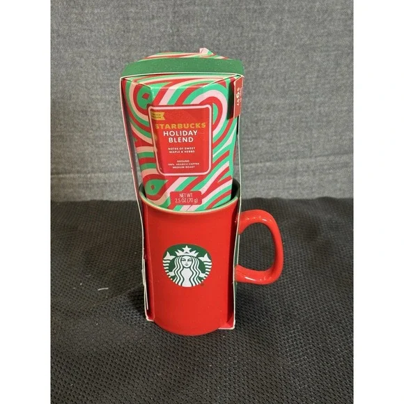Starbucks 2024 Holiday Blend Red Coffee Mug and Coffee Sample Gift Set Unopened‎