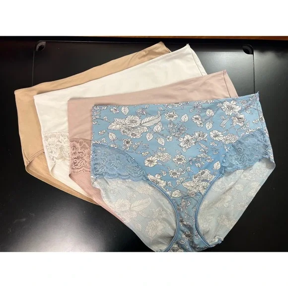 Soma Retro Brief Panties Lot‎ of 4 Floral Lace Trim High Waist XXL 2XL