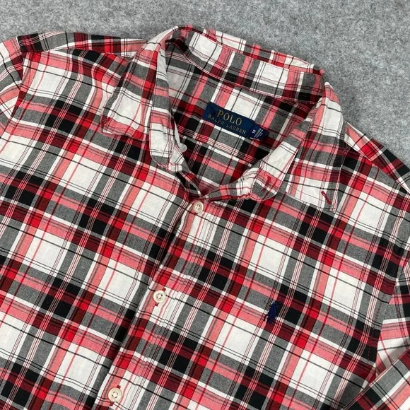 Polo Ralph Lauren Mens Shirt M Red Plaid Long Sleeve Classic Prep Button Down