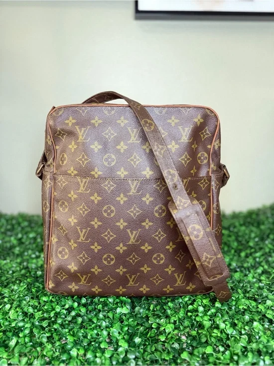 Louis Vuitton Brown Monogram Messenger Bag with Gold Accents