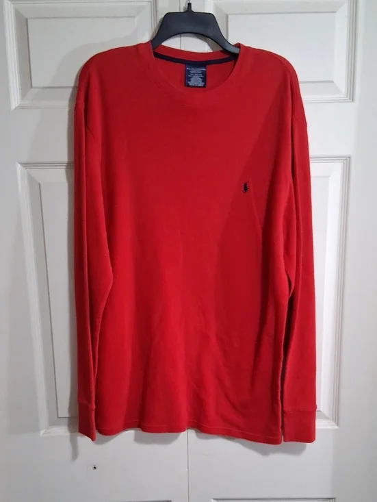 Polo by Ralph Lauren Waffle Knit Long-Sleeve Crewneck Shirt - 2XL - Bright Red
