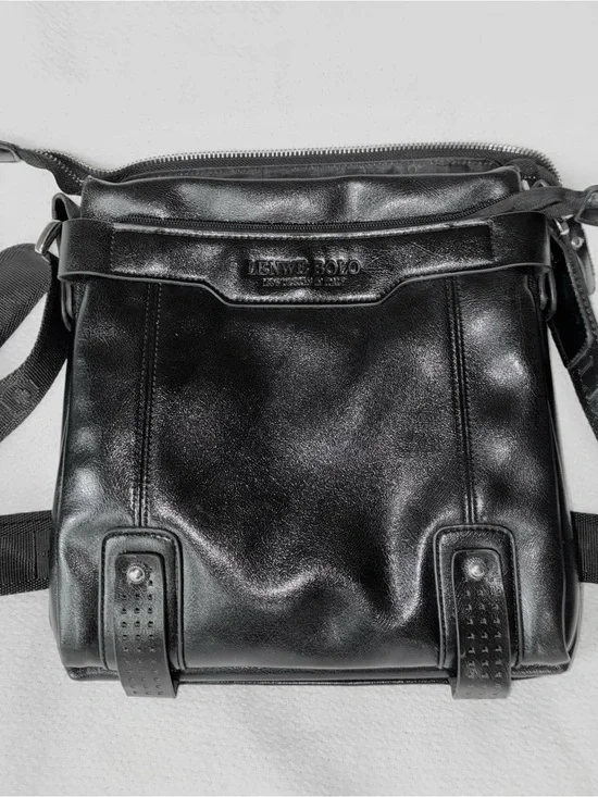 Lenwe Bolo Made in Italy Black Vegan Leather Messenger Crossbody