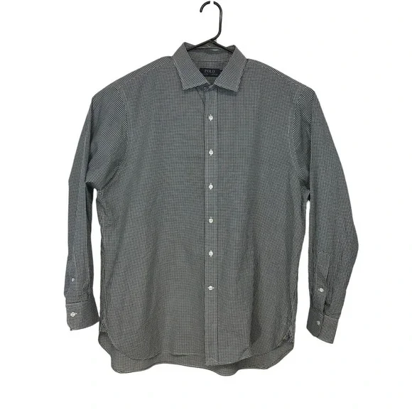 Polo‎ Ralph Lauren Mens 17.5 34-35 Black White Gingham Button Down Shirt