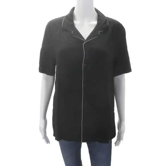 The Kooples Womens Button Down Short Sleeves Pajama Shirt Black Size Small