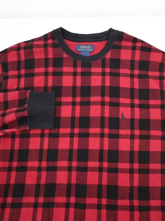 Polo Ralph Lauren Shirt Mens 2XL Termal Waffle Knit Plaid Long Sleeve pullover