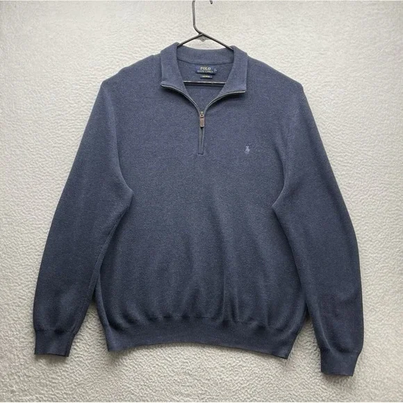 Polo Ralph Lauren Sweater Mens XXL 2XL Navy Blue Pima Cotton 1/4 Zip Preppy Knit